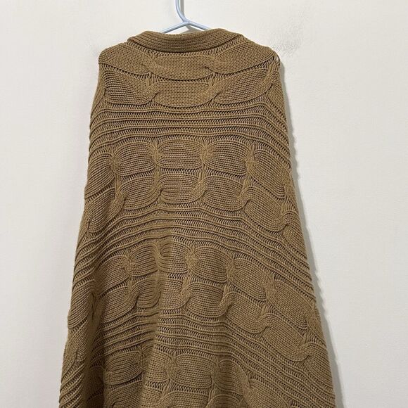 Brooks Brothers Poncho Cape One Size Button Front Cable Knit Brown Wool Blend - Picture 5 of 7